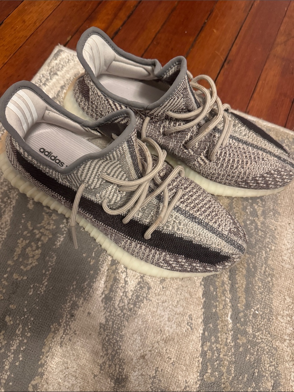 adidas Women’s Gray Knit Sneakers with Black Stripe
